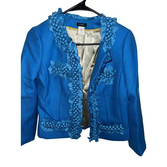 Vintage J Crew 2 Charcoal Blue Wool Berry-Trim Astrid Blazer A.S.O Ugly Betty - Picture 1 of 4